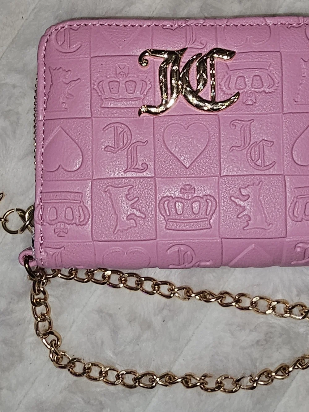 Juicy Couture Pink Quilted Embossed Wallet with Gold Chain